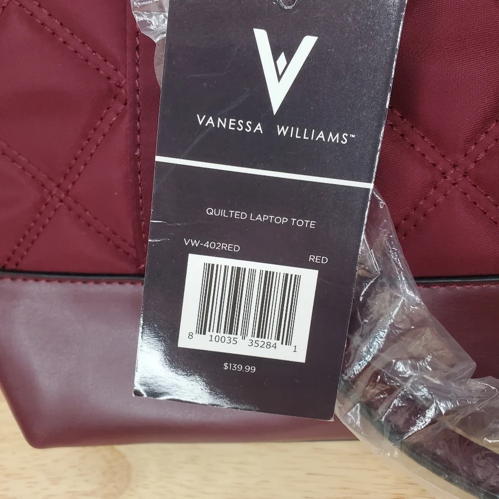 Vanessa Williams Womens Maroon Quilted Nylon Laptop Tote Bag